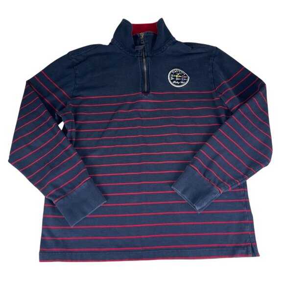 Nautica Sailing Club Striped Quarter Zip Sweatshirt Men's M Navy Red Logo Patch - Picture 1 of 6